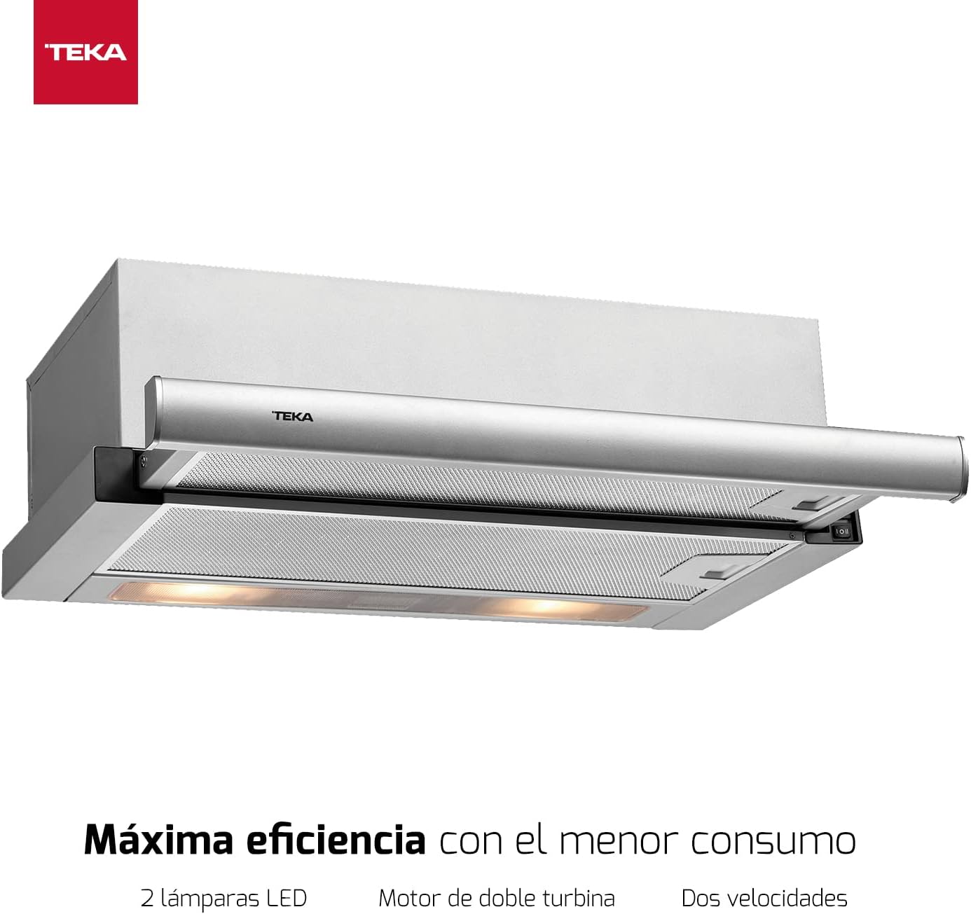 Teka TL 6310 - Campana Extractora Telescópica o Extraplana 60 cm, Doble Turbina 2 Velocidades, Color Acero Inoxidable