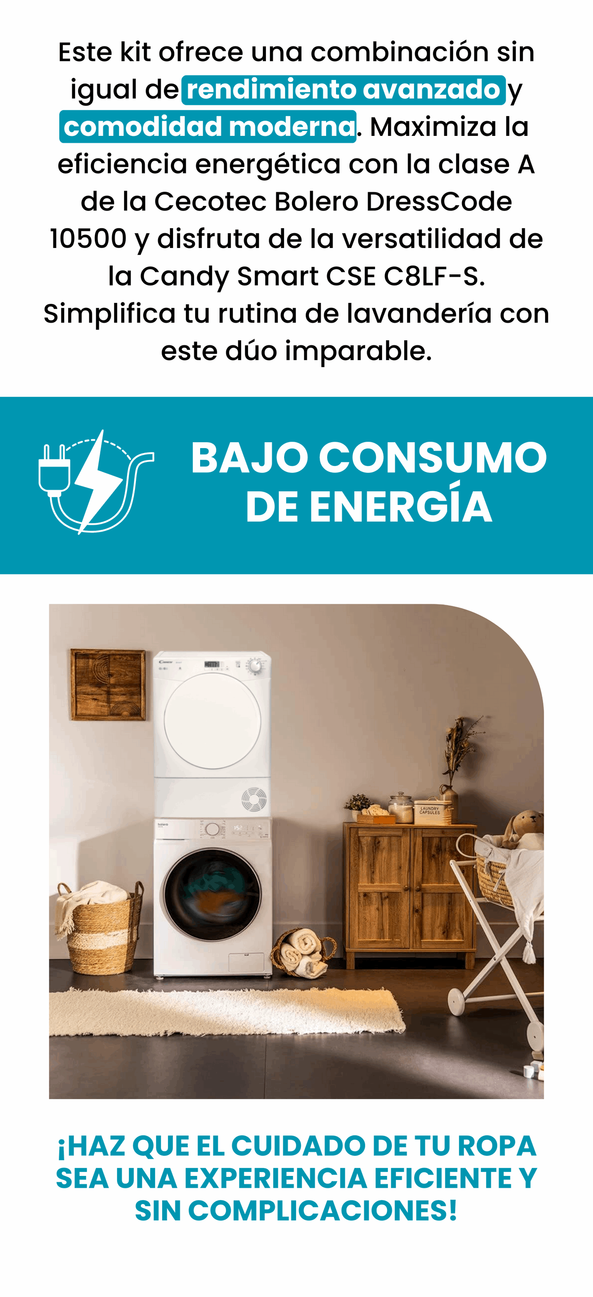 Kit Lavadora Cecotec 10KG y Secadora Candy Smart 8KG