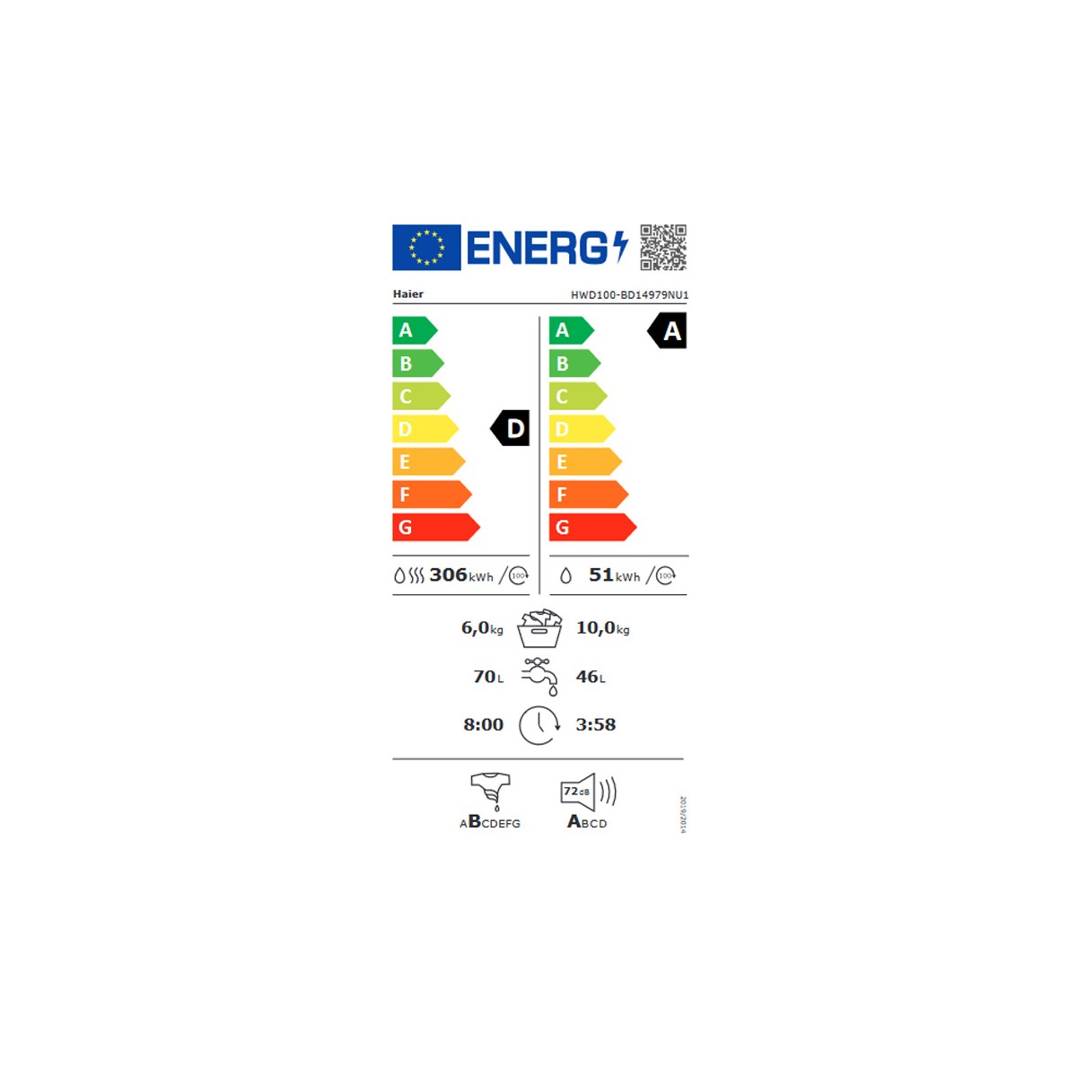 Lavasecadora Haier HWD1BD14979UNGIB 10kg 1400rpm