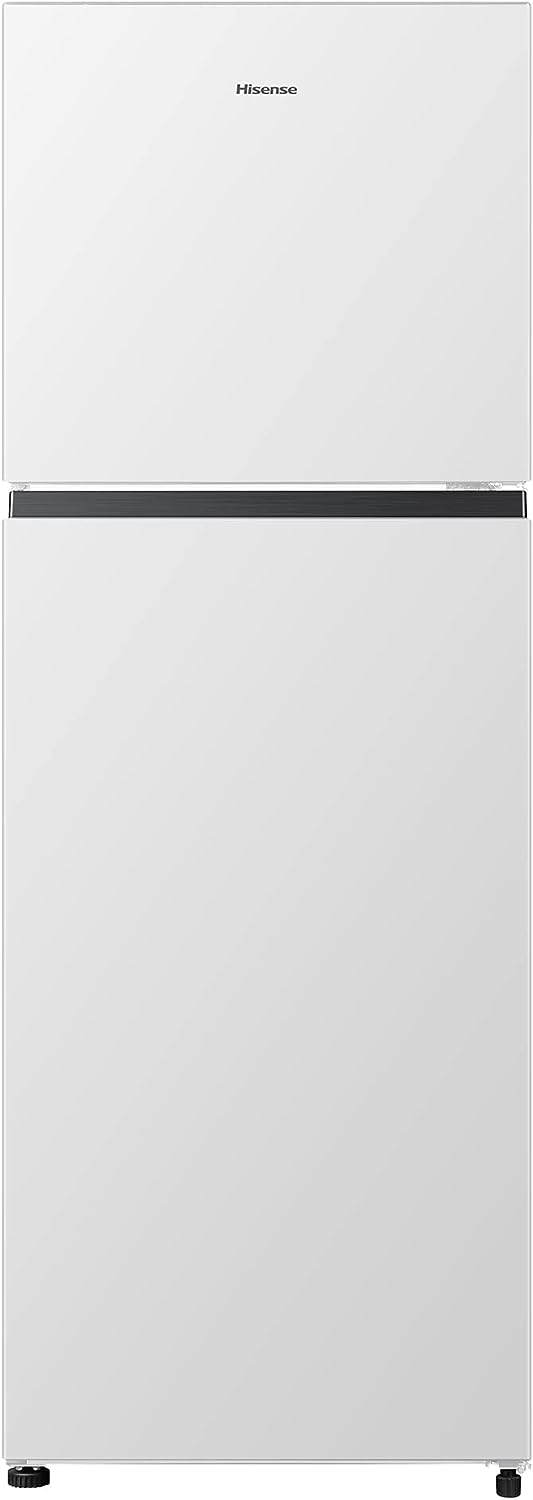 Hisense RT267D4AWF - Réfrigérateur deux portes, Capacité 205 L nette, Cyclique, Hauteur 143 cm, Poignée intégrée, Portes réversibles, Congélateur 4 étoiles, Silencieux 40 dBA, Couleur Blanc