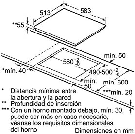 Balay 3EB865FR - Plaque à induction, largeur 60 cm, façade avant, 3 zones induction, zone biseautée 28 cm, commande tactile, noir
