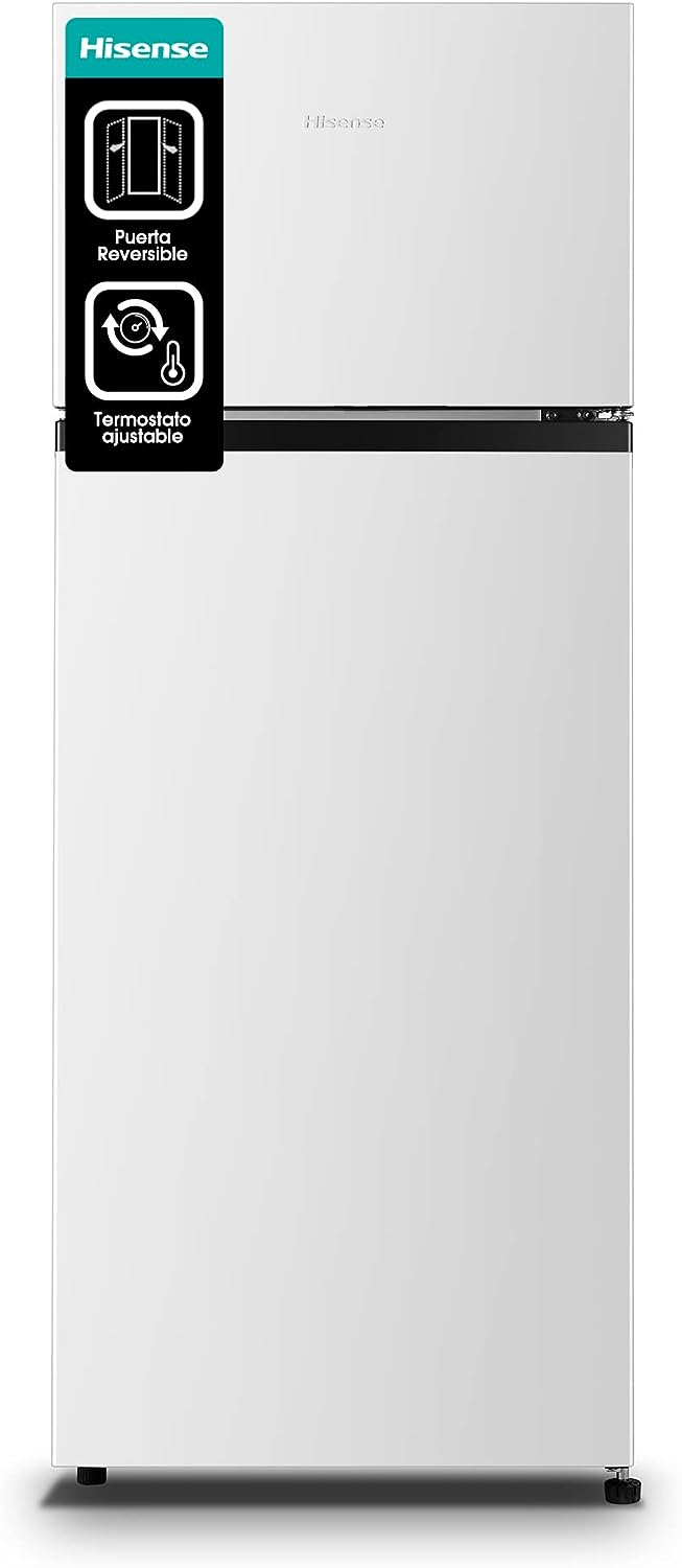 Hisense RT267D4AWF - Réfrigérateur deux portes, Capacité 205 L nette, Cyclique, Hauteur 143 cm, Poignée intégrée, Portes réversibles, Congélateur 4 étoiles, Silencieux 40 dBA, Couleur Blanc