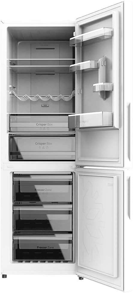 Frigorífico Cecotec Bolero CoolMarket Combi 250 en acero inoxidable 2 puertas D. 250 L, alto 181 cm y ancho 55 cm, bajo consumo, sistema multiflujo de aire, Total No Frost y 2 cajones
