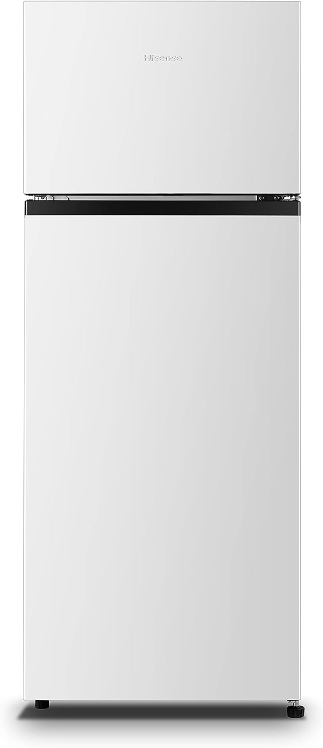 Hisense RT267D4AWF - Réfrigérateur deux portes, Capacité 205 L nette, Cyclique, Hauteur 143 cm, Poignée intégrée, Portes réversibles, Congélateur 4 étoiles, Silencieux 40 dBA, Couleur Blanc