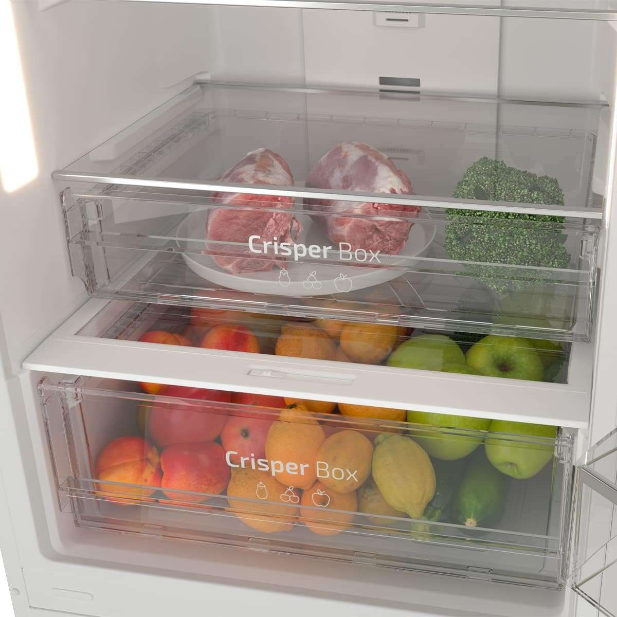 Frigorífico Cecotec Bolero CoolMarket Combi 250 en acero inoxidable 2 puertas D. 250 L, alto 181 cm y ancho 55 cm, bajo consumo, sistema multiflujo de aire, Total No Frost y 2 cajones