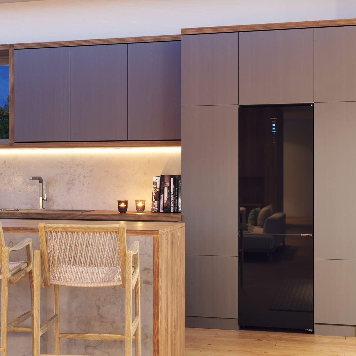 Frigorífico Cecotec Bolero CoolMarket Combi 250 en acero inoxidable 2 puertas D. 250 L, alto 181 cm y ancho 55 cm, bajo consumo, sistema multiflujo de aire, Total No Frost y 2 cajones