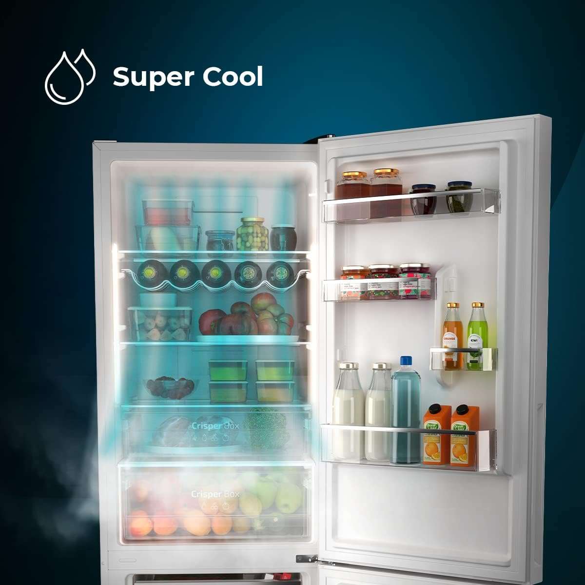 Frigorífico Cecotec Bolero CoolMarket Combi 250 en acero inoxidable 2 puertas D. 250 L, alto 181 cm y ancho 55 cm, bajo consumo, sistema multiflujo de aire, Total No Frost y 2 cajones