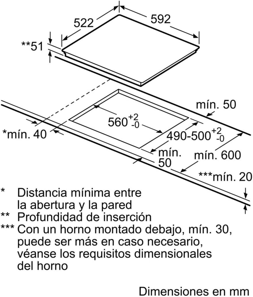 Balay 3EB865FR - Plaque à induction, largeur 60 cm, façade avant, 3 zones induction, zone biseautée 28 cm, commande tactile, noir