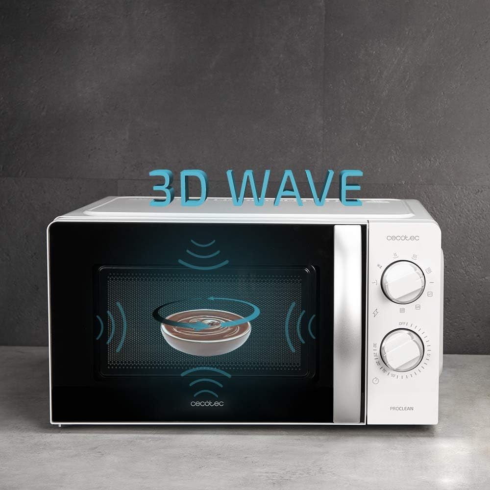 Micro-ondes Cecotec ProClean 3010. 700 W, capacité 20 L, revêtement Ready2Clean, technologie 3DWave, mode décongélation, 6 niveaux de puissance, minuterie 30 min