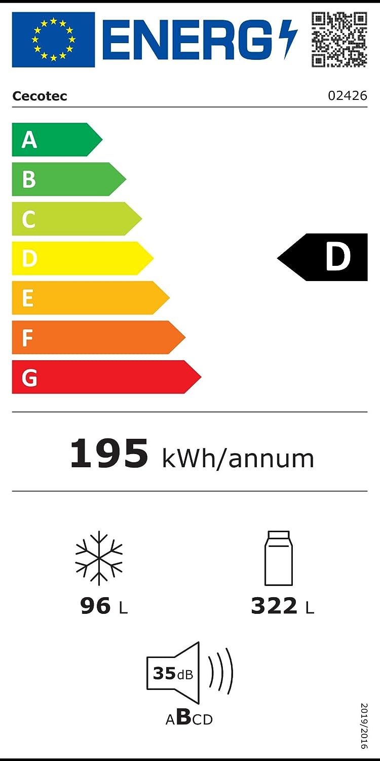 Frigorífico Cecotec Bolero CoolMarket Combi 250 en acero inoxidable 2 puertas D. 250 L, alto 181 cm y ancho 55 cm, bajo consumo, sistema multiflujo de aire, Total No Frost y 2 cajones