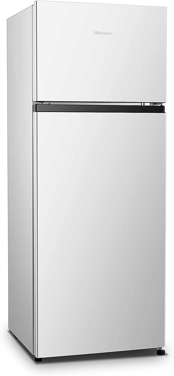 Hisense RT267D4AWF - Réfrigérateur deux portes, Capacité 205 L nette, Cyclique, Hauteur 143 cm, Poignée intégrée, Portes réversibles, Congélateur 4 étoiles, Silencieux 40 dBA, Couleur Blanc