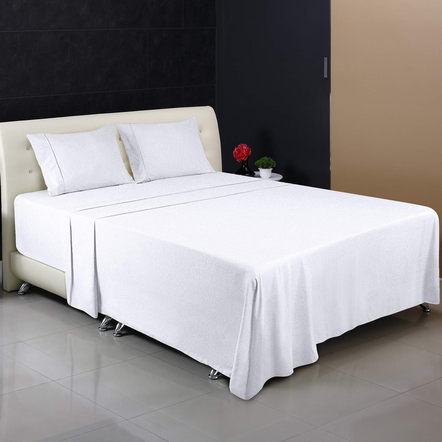 Utopia Literie Parure de Lit - Microfibre Brossée - Draps et Taies d'oreiller (Lit 150, Gris)