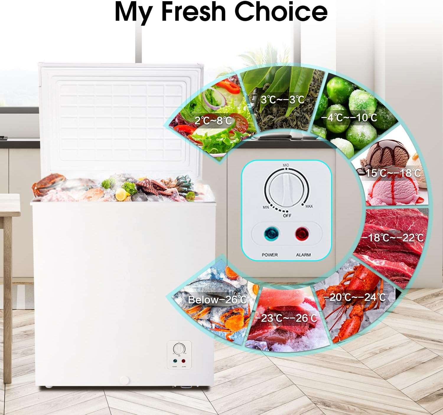 Hisense FT184D4AWF - Congélateur coffre horizontal, panier avec poignée, double fonction convertible en mode réfrigérateur, capacité nette 142 L, silencieux 38 dBA, blanc