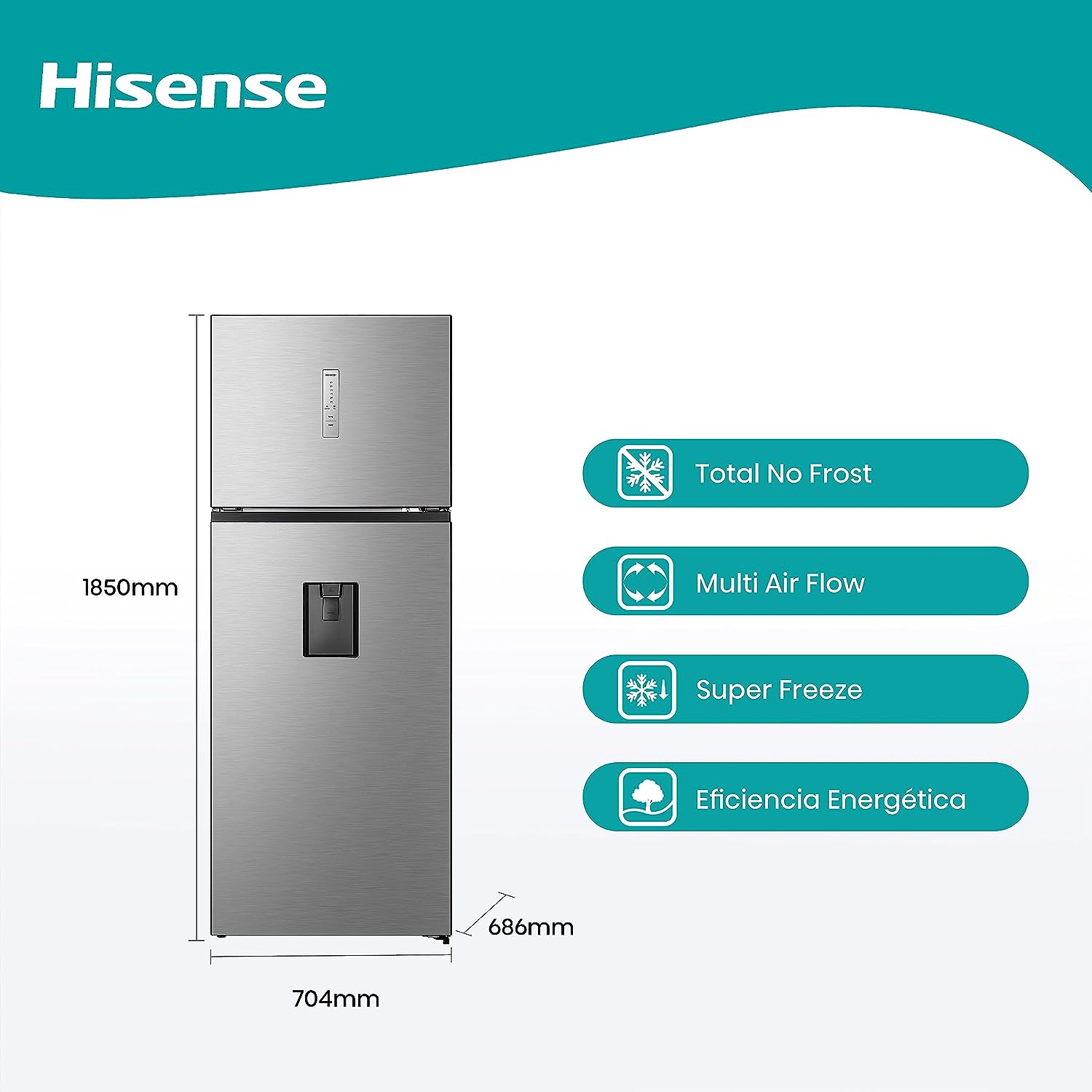 Hisense RT267D4AWF - Réfrigérateur deux portes, Capacité 205 L nette, Cyclique, Hauteur 143 cm, Poignée intégrée, Portes réversibles, Congélateur 4 étoiles, Silencieux 40 dBA, Couleur Blanc