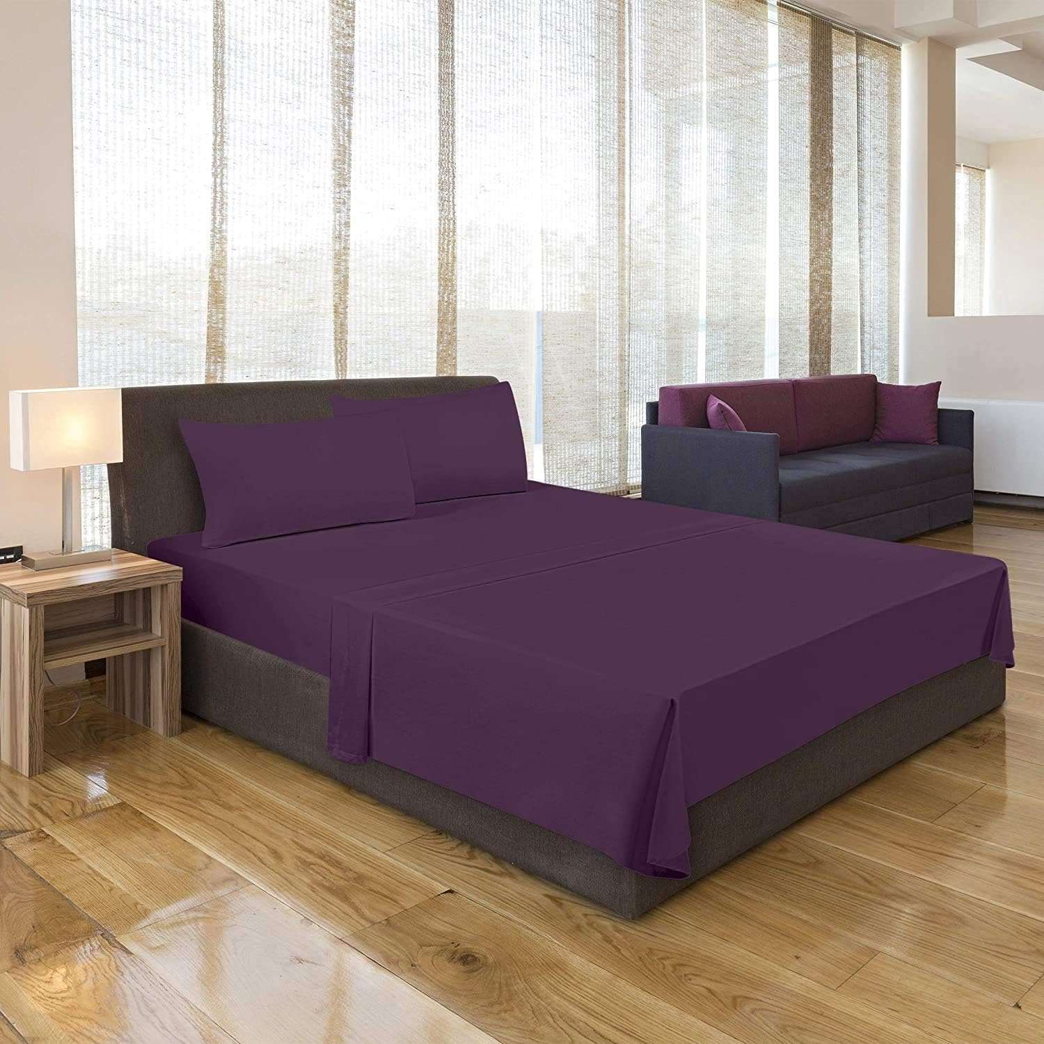 Utopia Literie Parure de Lit - Microfibre Brossée - Draps et Taies d'oreiller (Lit 150, Gris)
