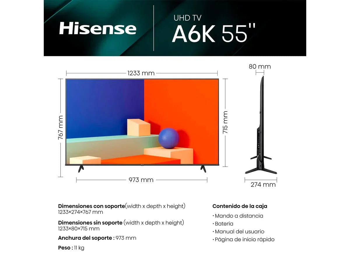 Hisense 55A6K UHD 4K,VIDAA Smart TV, 55 Pulgadas, Dolby Vision, Modo juego Plus, DTS Virtual X, control por voz televisor (2023) [Clase de eficiencia energética G]